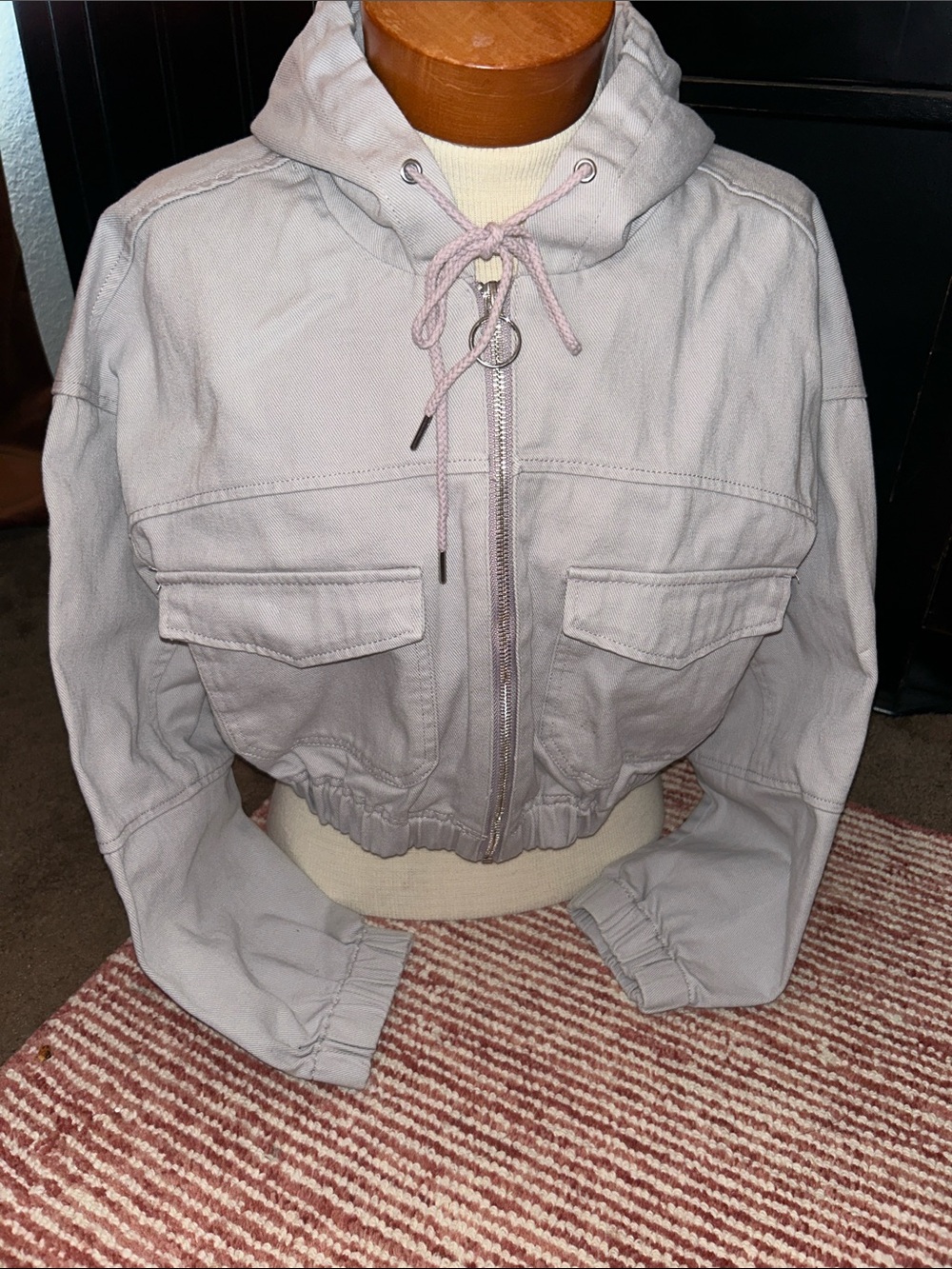 Stoosh Light Lavender Hooded Cropped Jacket